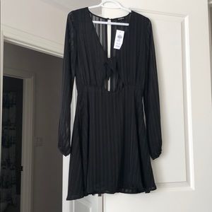 Black tie front mini dress